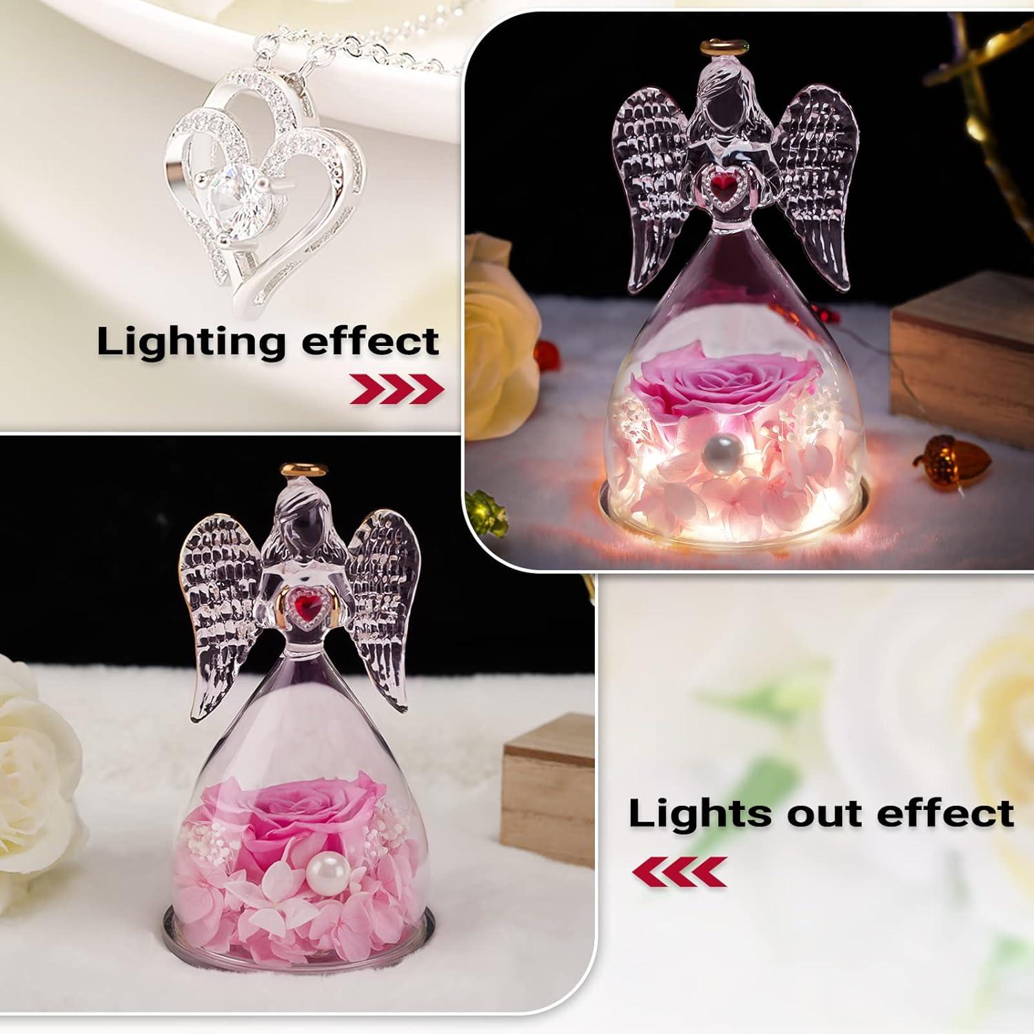 Ewige Rose Engel Figur LED Licht Halskette Geschenkbox