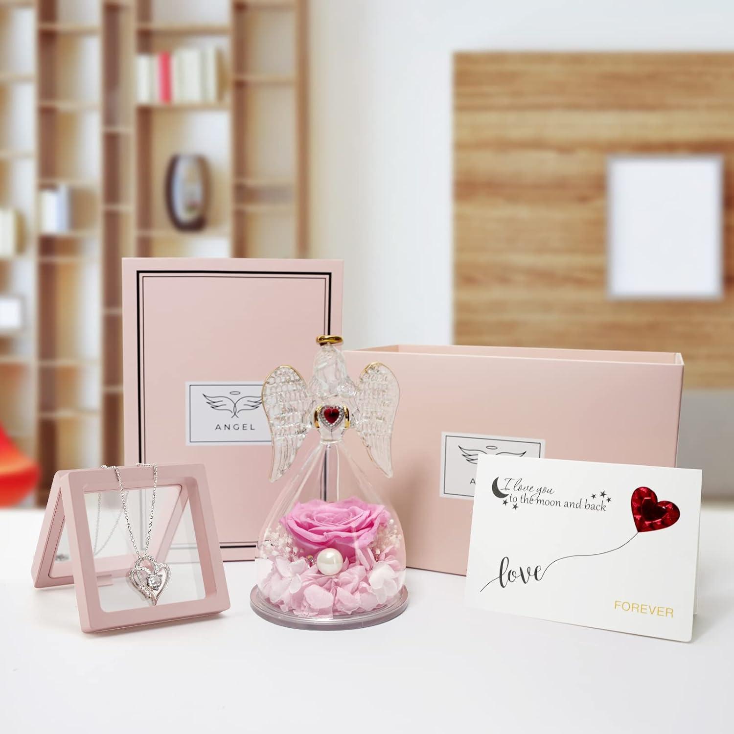 Engel Rose Ewige Blumen LED Licht Geschenkbox Halskette