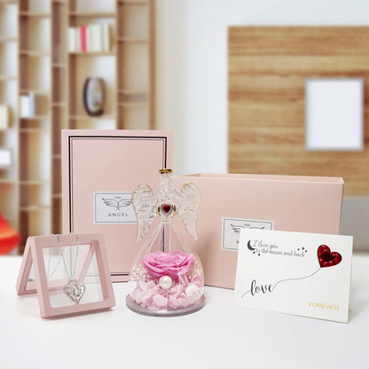 Engel Rose Ewige Blumen LED Licht Geschenkbox Halskette