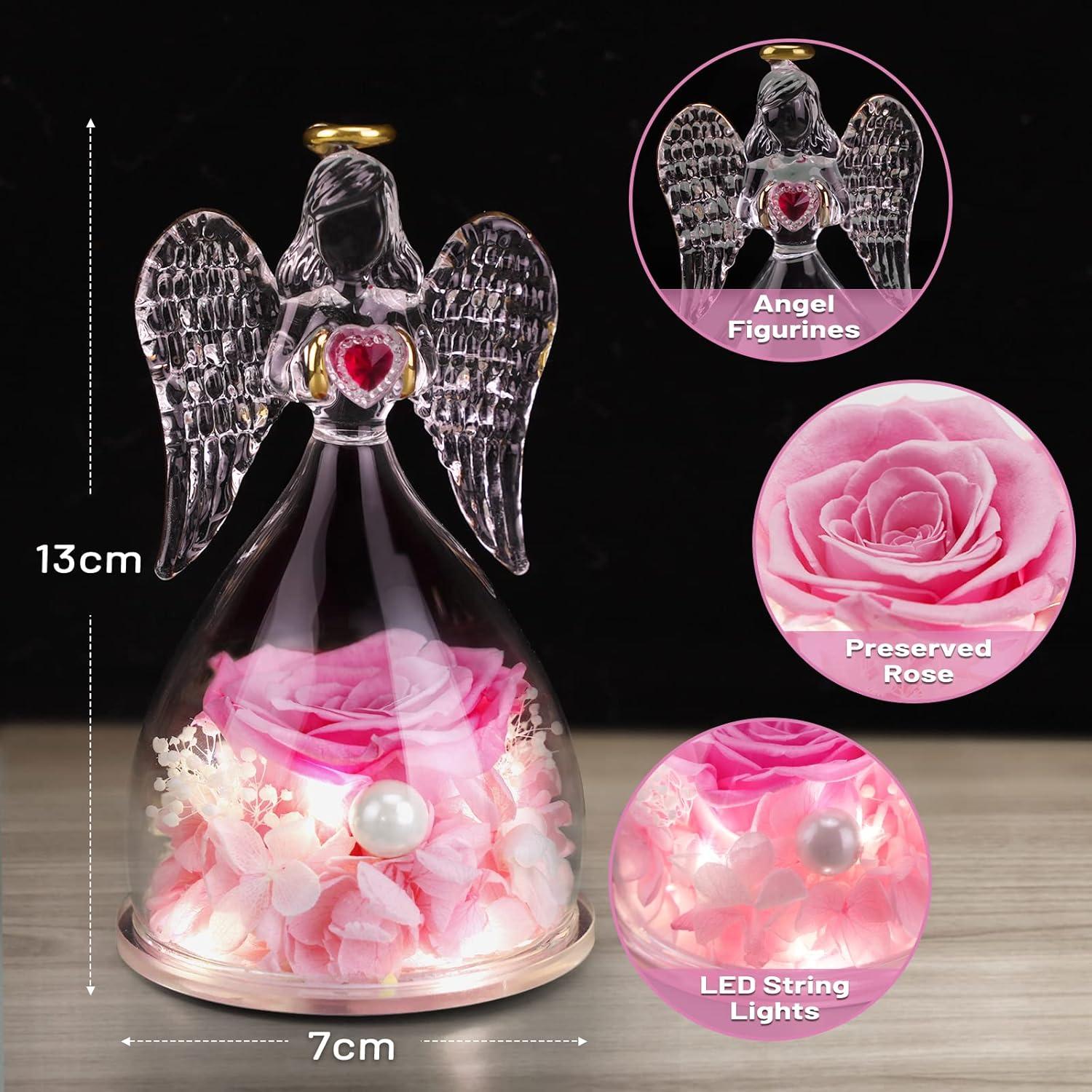 Engel Geschenke Ewige Rose Figur LED Licht Halskette 3-rosa