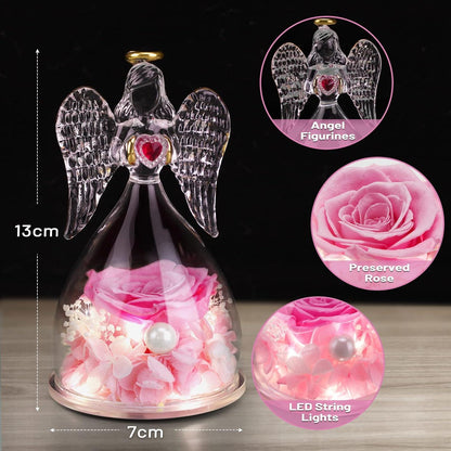 Engel Geschenke Ewige Rose Figur LED Licht Halskette 3-rosa