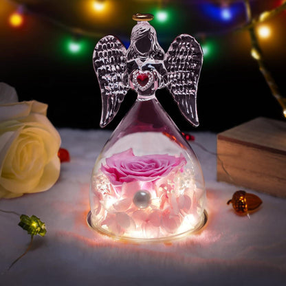 Engel Geschenke Ewige Rose Figur LED Licht Halskette 3-rosa