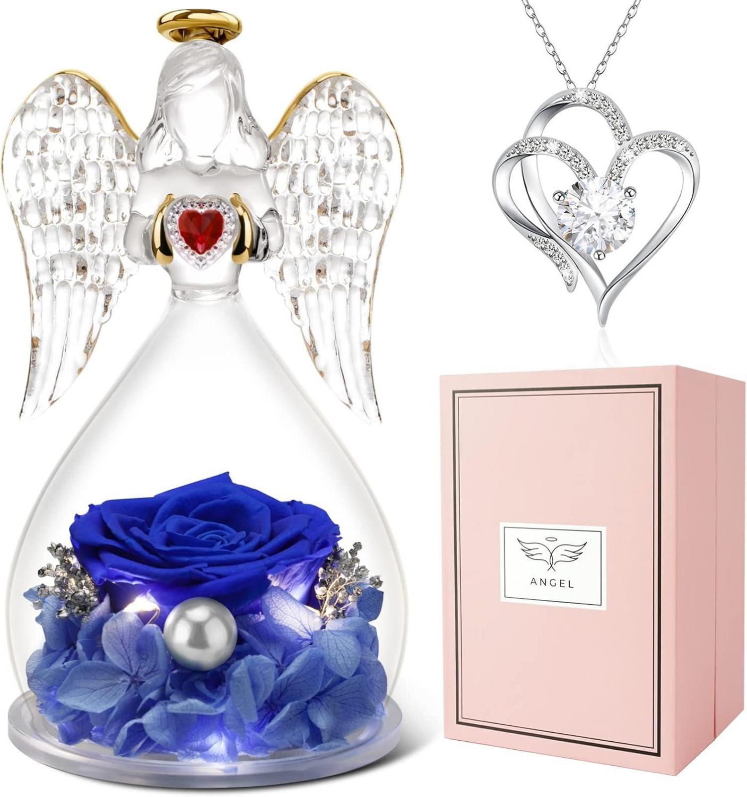 Engel Geschenkset LED Rose Halskette 4-blau