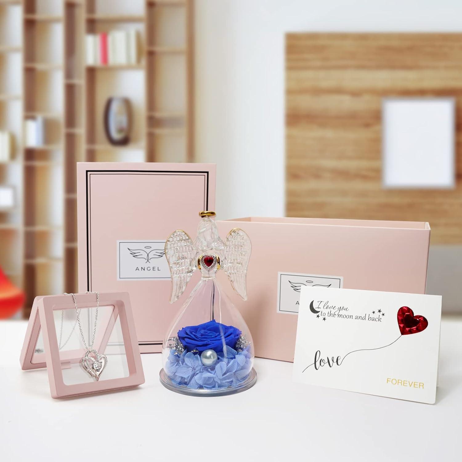 Engel Geschenkset LED Rose Halskette 4-blau