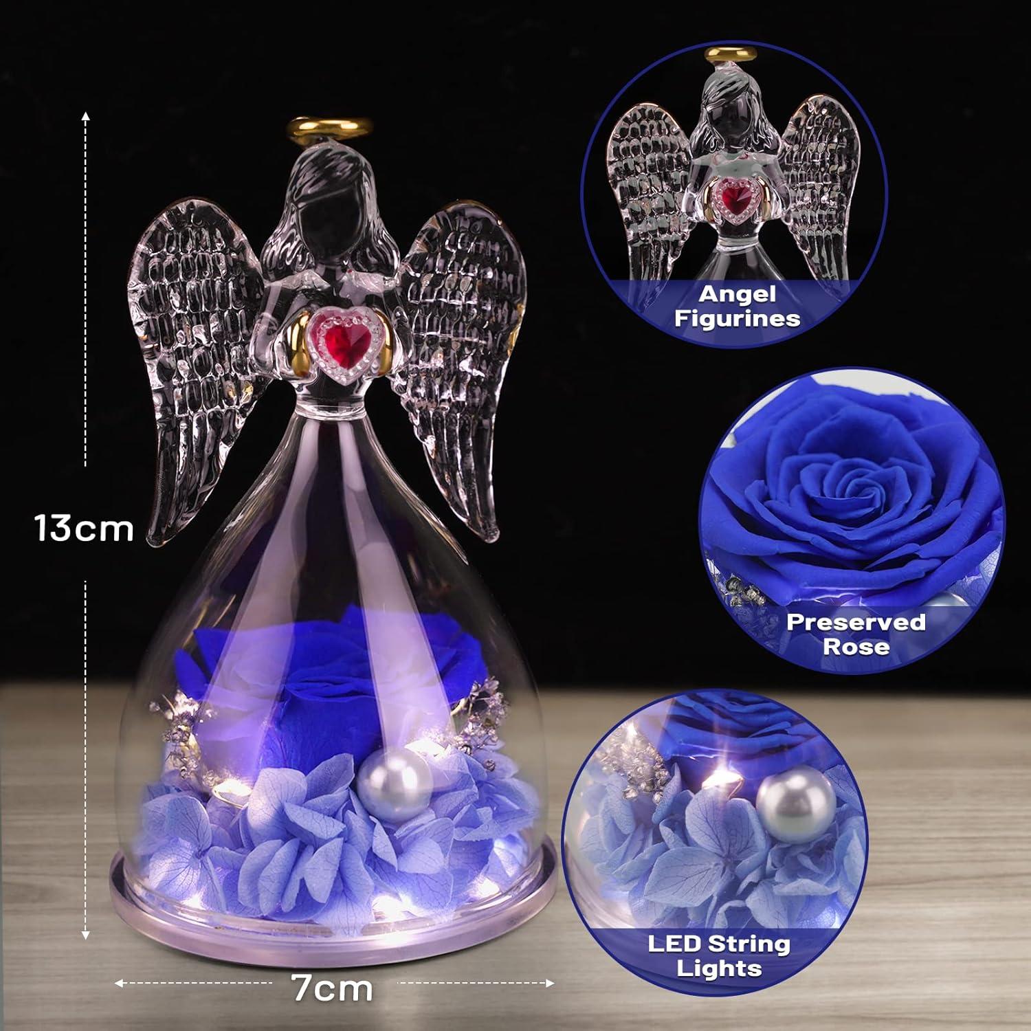 Ewige Rose Engel Geschenke mit LED Halskette für Frauen Mama Oma 4-blau