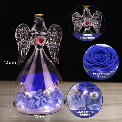 Ewige Rose Engel Geschenke mit LED Halskette für Frauen Mama Oma 4-blau