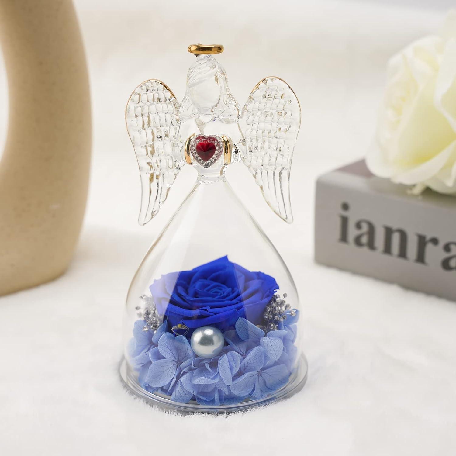 Engel Ewige Rose mit LED Licht Halskette blau 4er Set