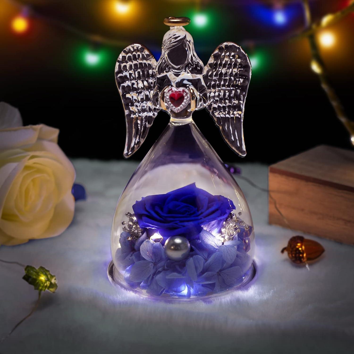 Ewige Rose Engel Geschenke mit LED Halskette für Frauen Mama Oma 4-blau
