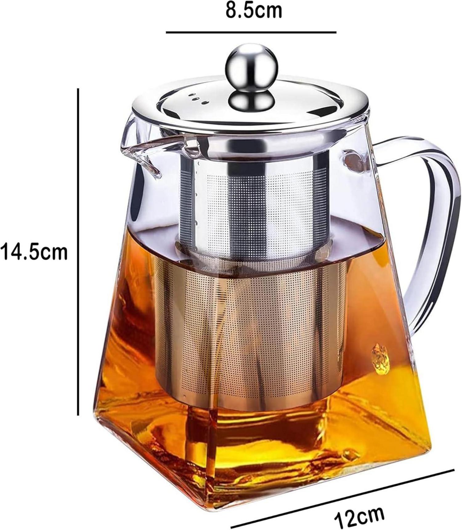 Teekanne Glas 750ml mit Edelstahl-Sieb und Deckel, Hitzebeständig