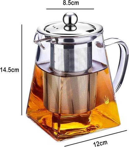 Teekanne Glas 750ml mit Edelstahl-Sieb und Deckel, Hitzebeständig