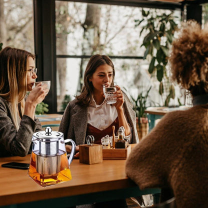 Teekanne Glas 750ml mit Edelstahl-Sieb und Deckel, Hitzebeständig