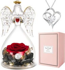 Ewige Rose Engel Geschenkset LED Licht Halskette - Rot