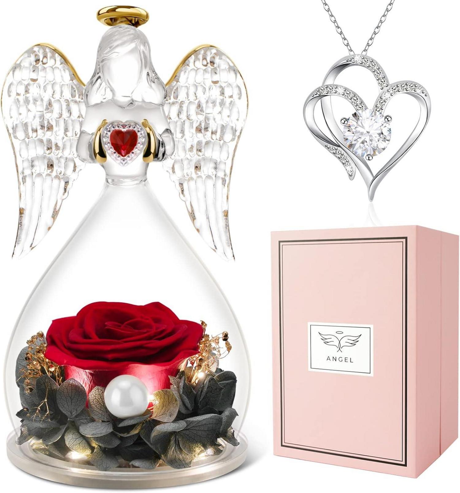Ewige Rose Engel Geschenkset LED Licht Halskette - Rot