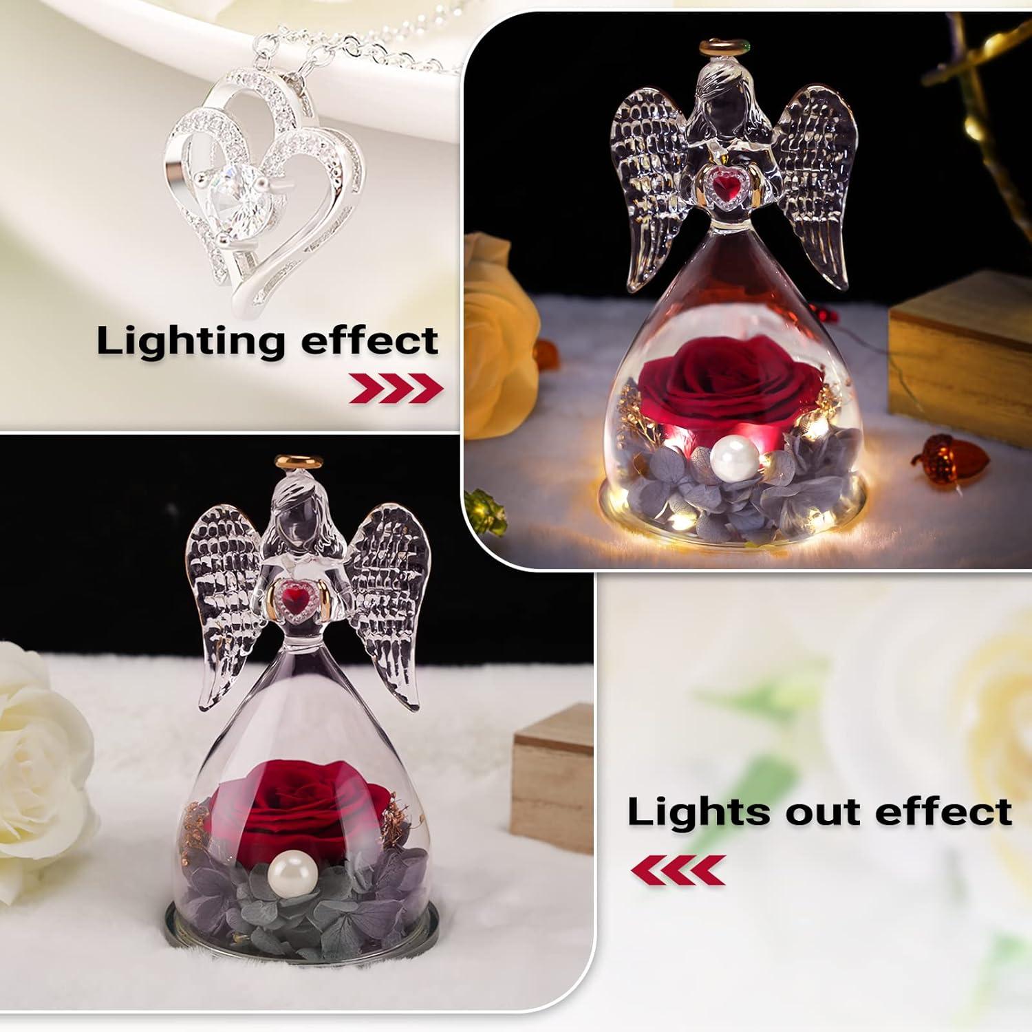 Ewige Rose Engel Figur mit LED Licht und Halskette