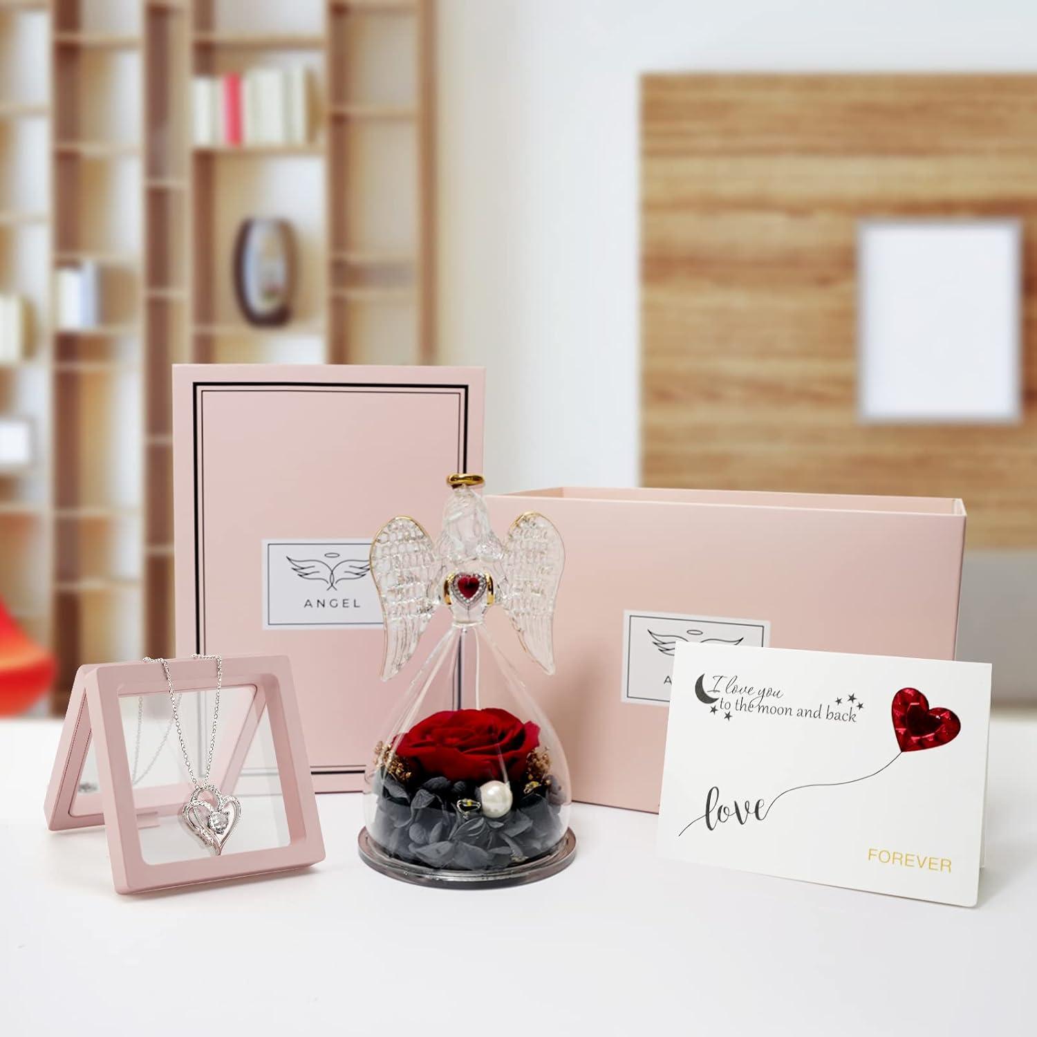 Ewige Rose Engel Geschenkset LED Licht Halskette - Rot
