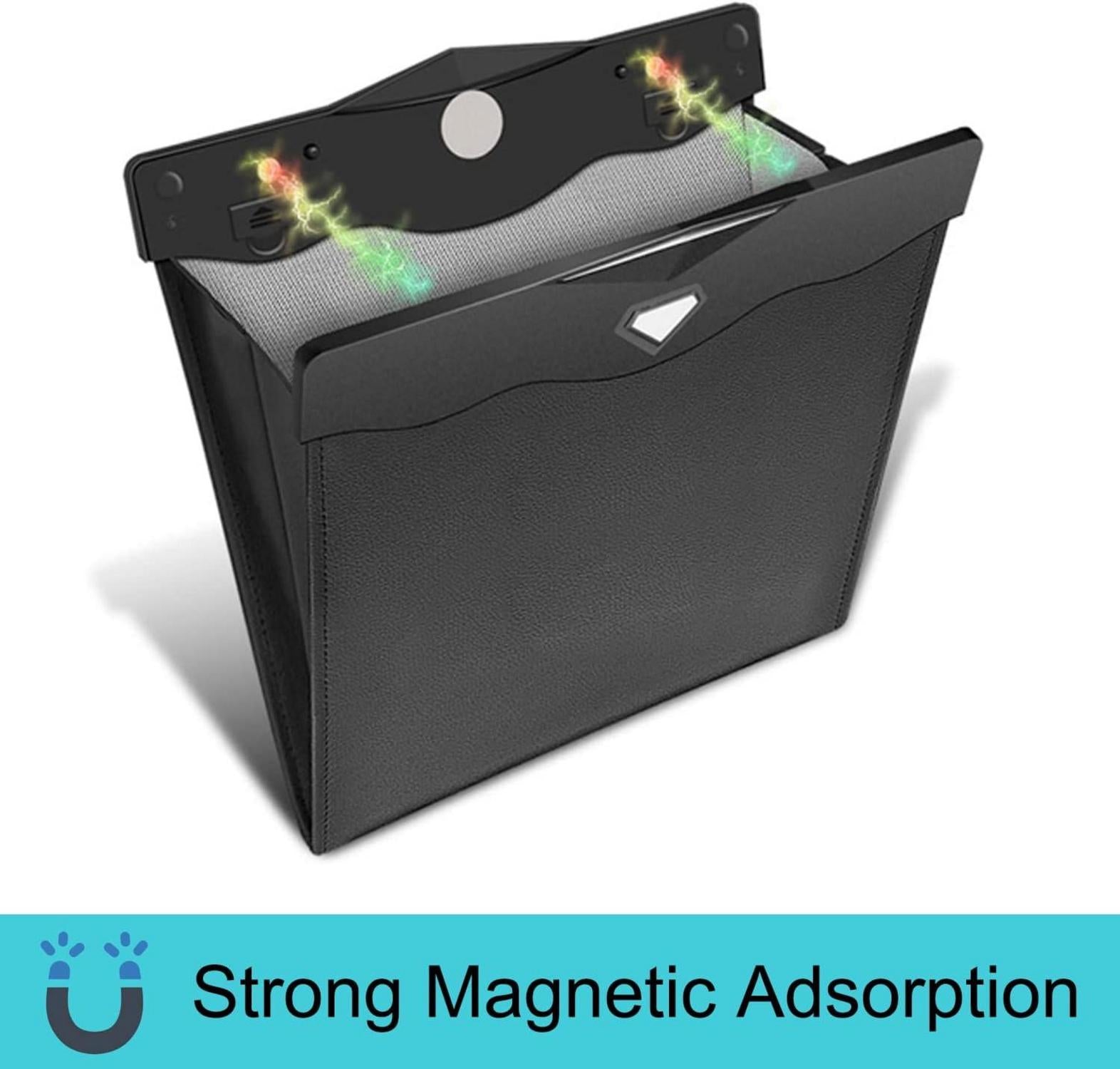 Magnetischer Auto Mülleimer aus hochwertigem PU-Leder - Wasserdichter Fahrzeugmüllbehälter, Schwarz