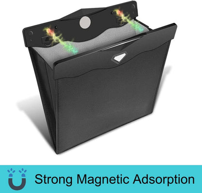 Magnetischer Auto Mülleimer aus hochwertigem PU-Leder - Wasserdichter Fahrzeugmüllbehälter, Schwarz