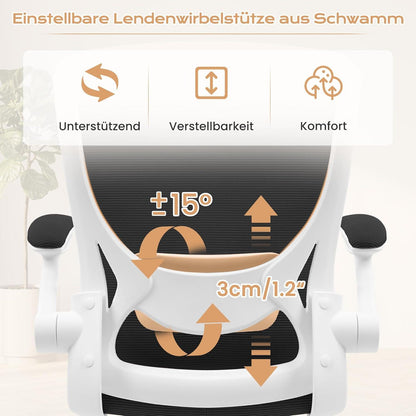Ergonomischer Bürostuhl mit Klappbaren Armlehnen 360° Drehstuhl Mesh