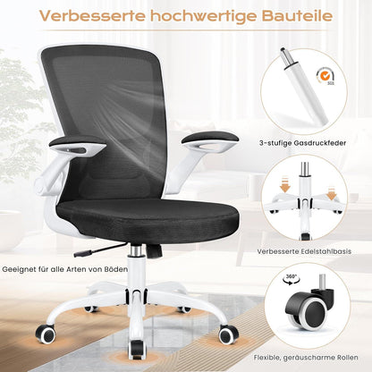 Ergonomischer KERDOM Bürostuhl mit Klappbaren Armlehnen 360° Drehstuhl Mesh