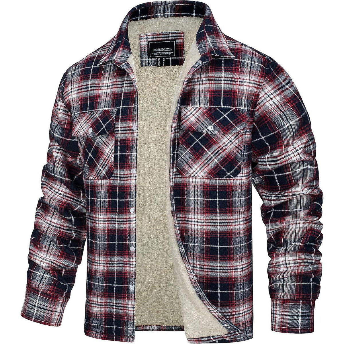 TACVASEN Herren Fleece Flanellhemd Winter Thermo Jacke Rot Weiß