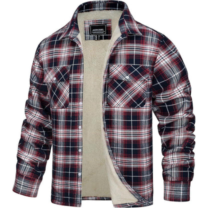 TACVASEN Herren Fleece Flanellhemd Winter Thermo Jacke Rot Weiß