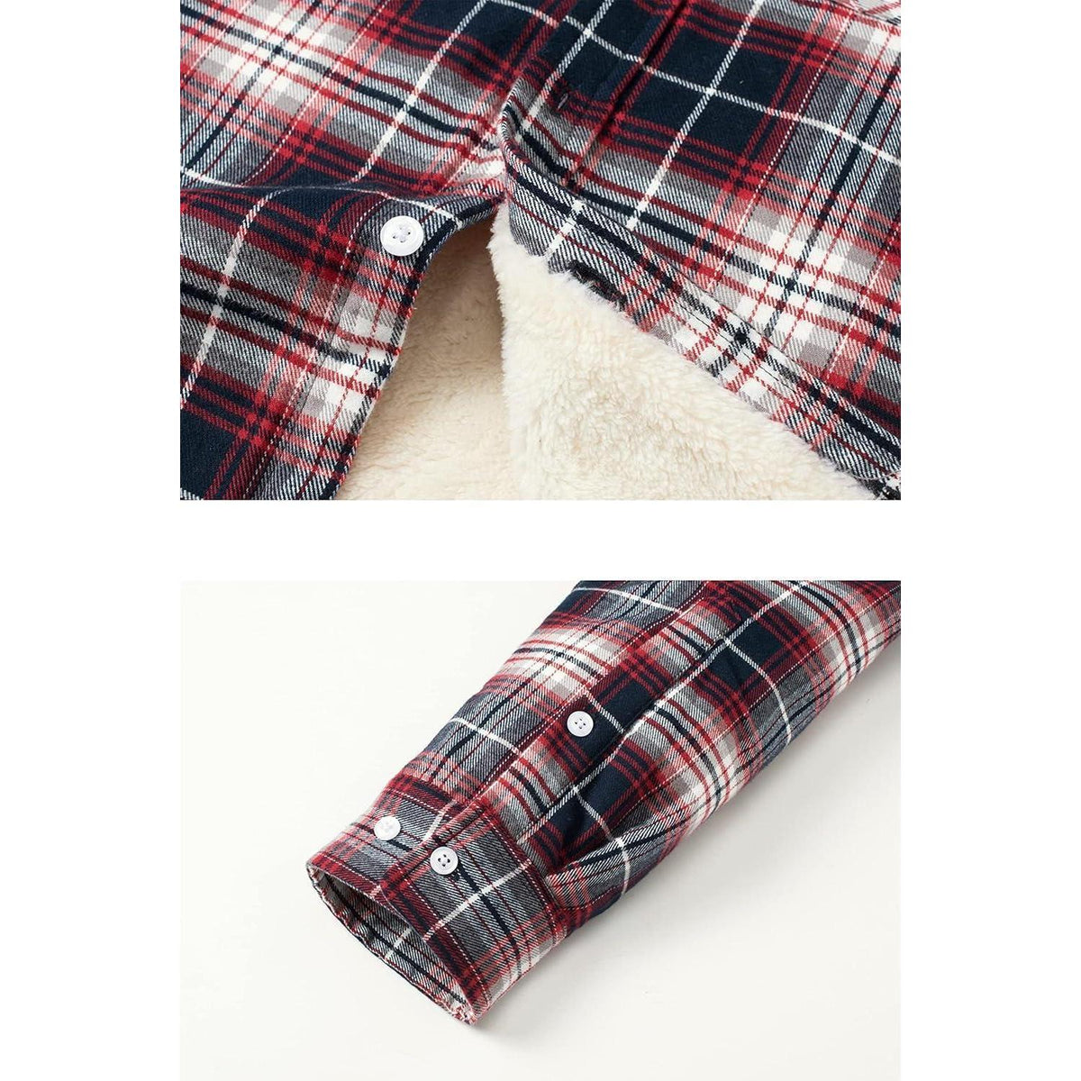 TACVASEN Herren Fleece Flanellhemd Winter Thermo Jacke Rot Weiß