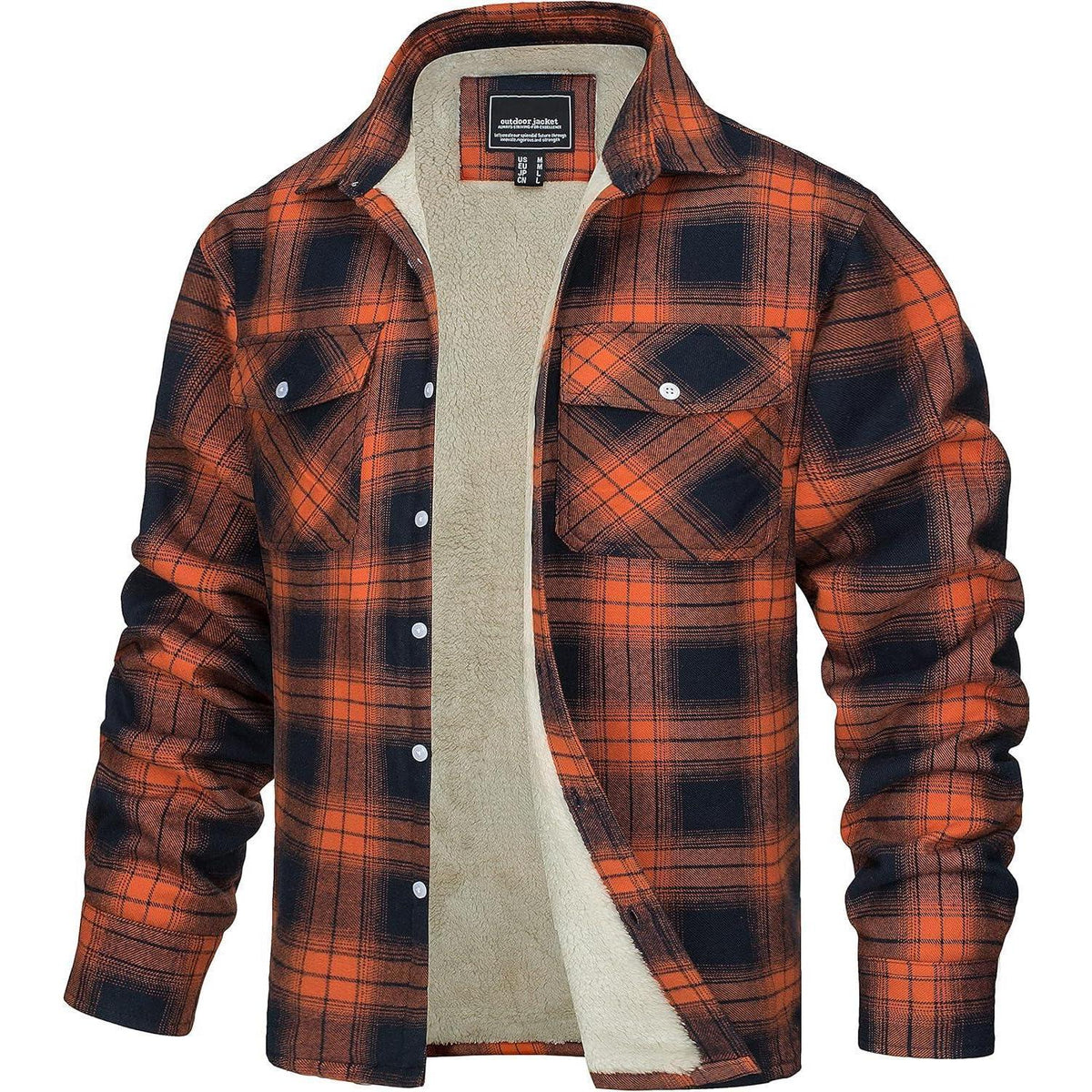 TACVASEN Herren Fleece Flanellhemd Winter Thermo Jacke Orange XL