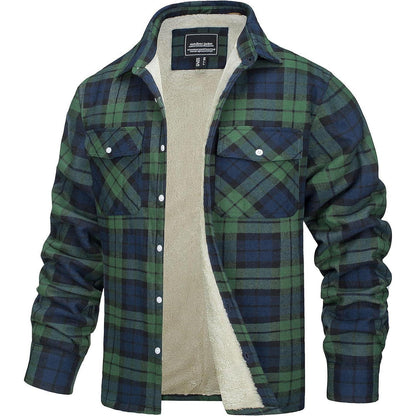 Herren Thermohemd mit Innenfleece, Karomuster, Grün XXL