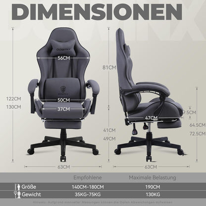 Gaming Stuhl Bürostuhl mit Fußstütze, Kopfstütze und