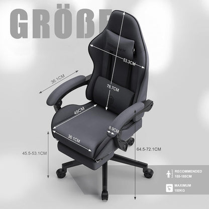 Ergonomischer Gaming Stuhl mit Fußstütze und Kopfstütze