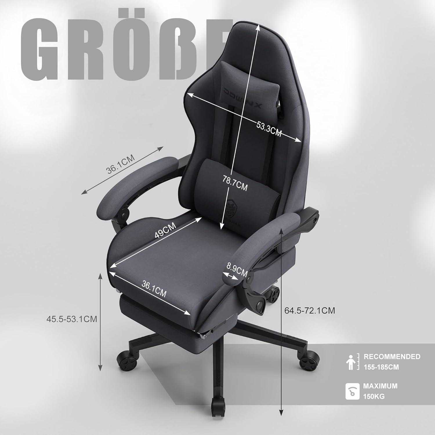 Ergonomischer Gaming Stuhl mit Fußstütze und Kopfstütze