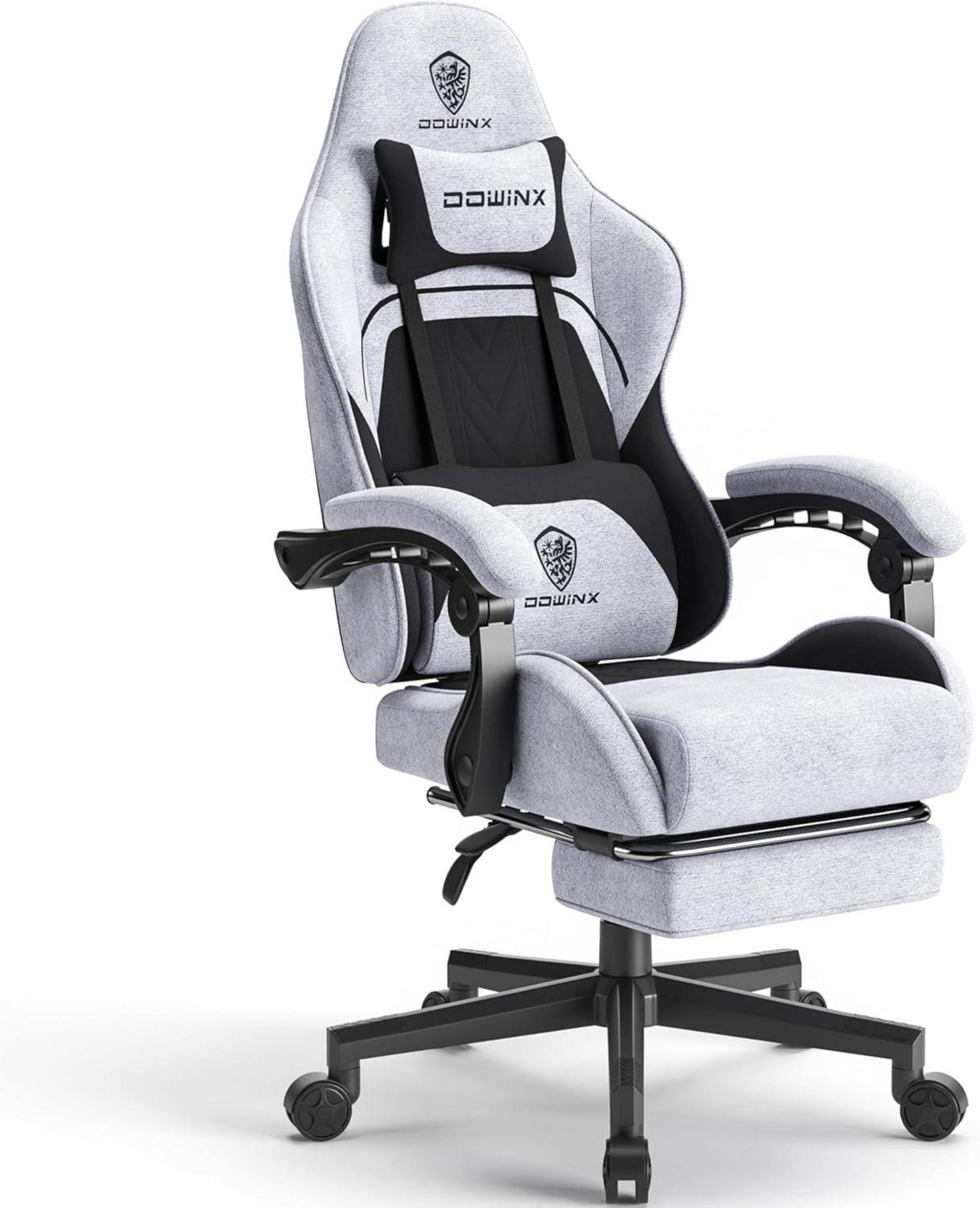 Gaming Stuhl mit Massage-Funktion und Fußstütze, Schwarz Grau