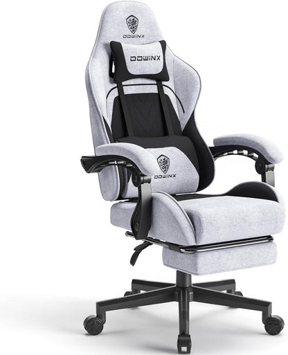 Gaming Stuhl mit Massage-Funktion und Fußstütze, Schwarz Grau