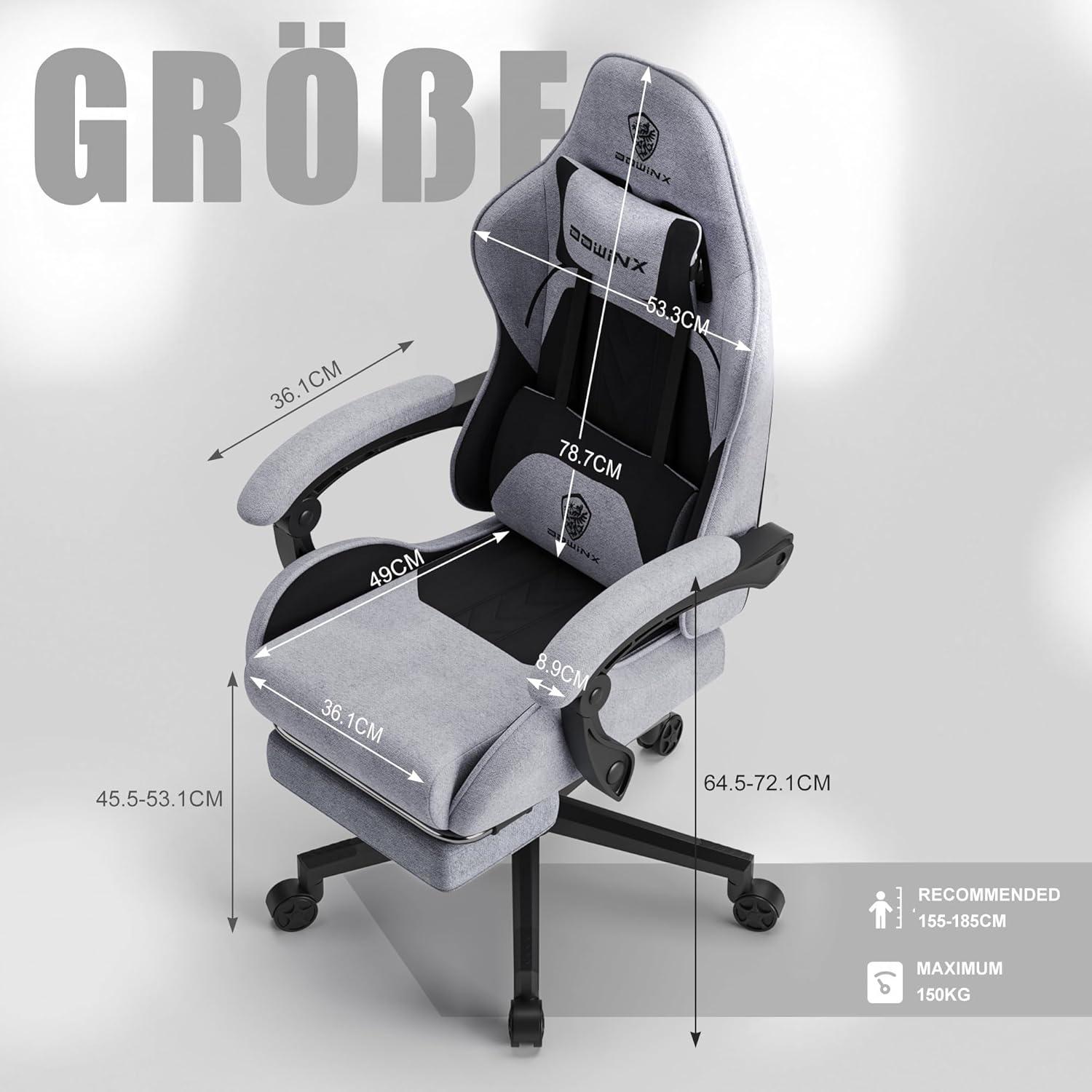 Gaming Stuhl mit Massage-Funktion und Fußstütze, Schwarz Grau