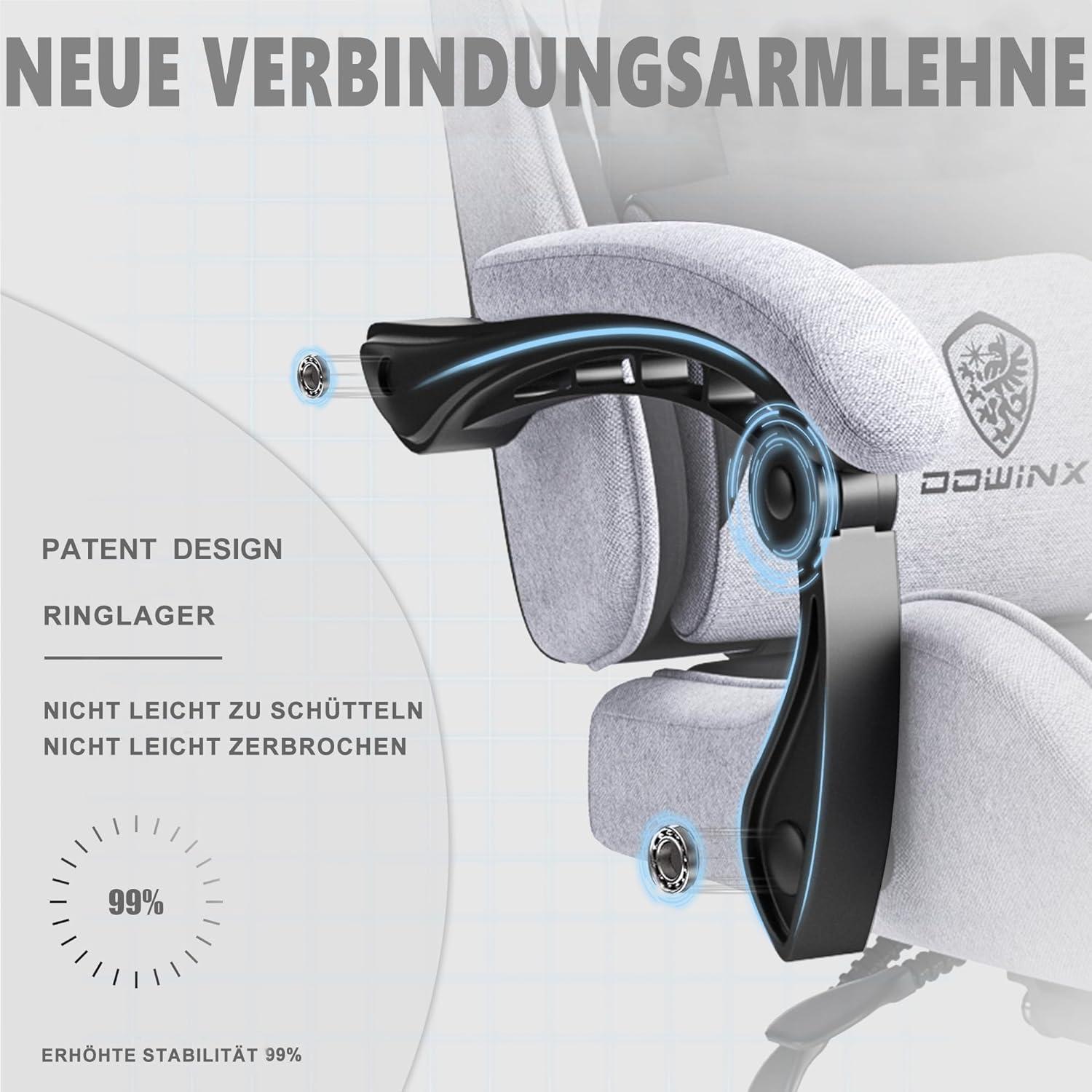 Dowinx Gaming Stuhl Bürostuhl mit Massage Kissen Kopfstütze Fußstütze Schwarz