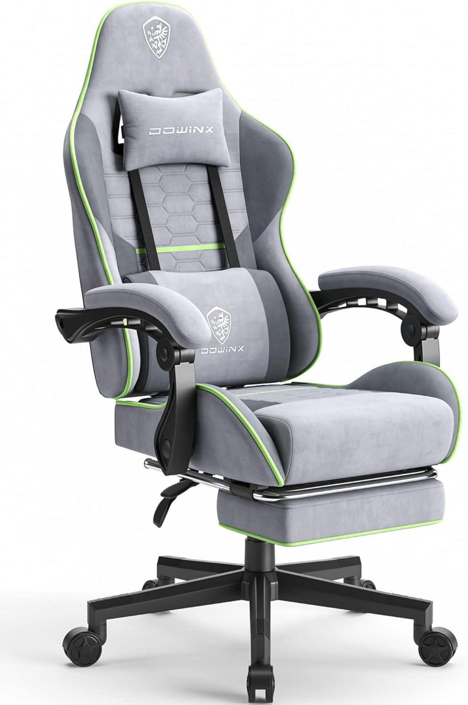 Gaming Stuhl mit Massage und Fußstütze, Grau Grün