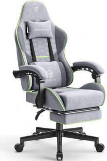 Gaming Stuhl mit Massage und Fußstütze, Grau Grün
