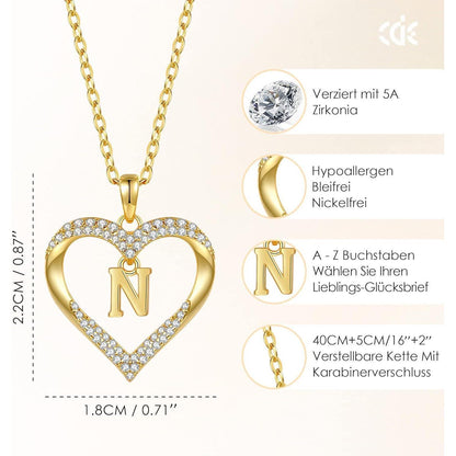 Initialen Halskette Damen 18K Vergoldet Herz Anhänger Buchstabe A-Z Personalisiert