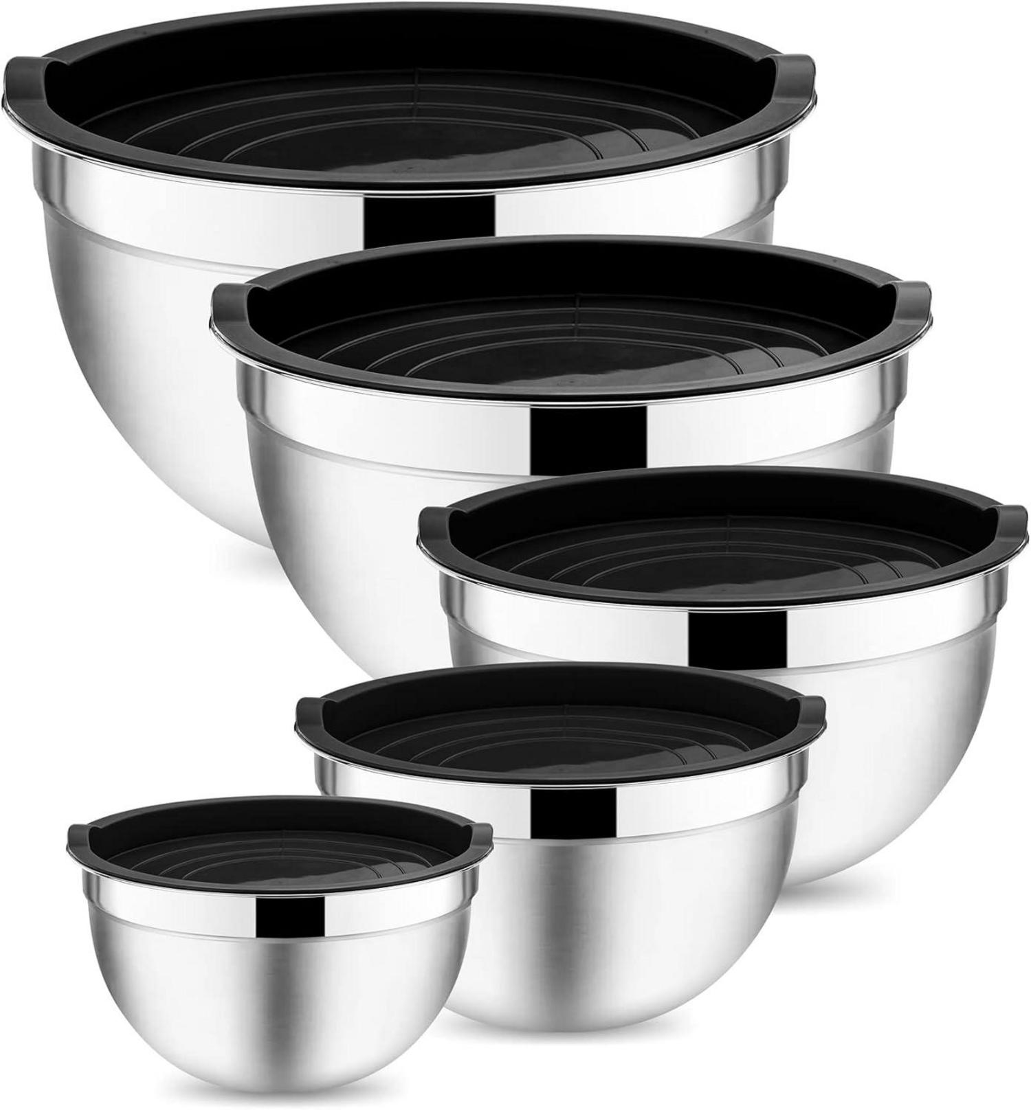 Edelstahl Rührschüssel Set Luftdichtem Deckel 5-Teilig - Schwarz