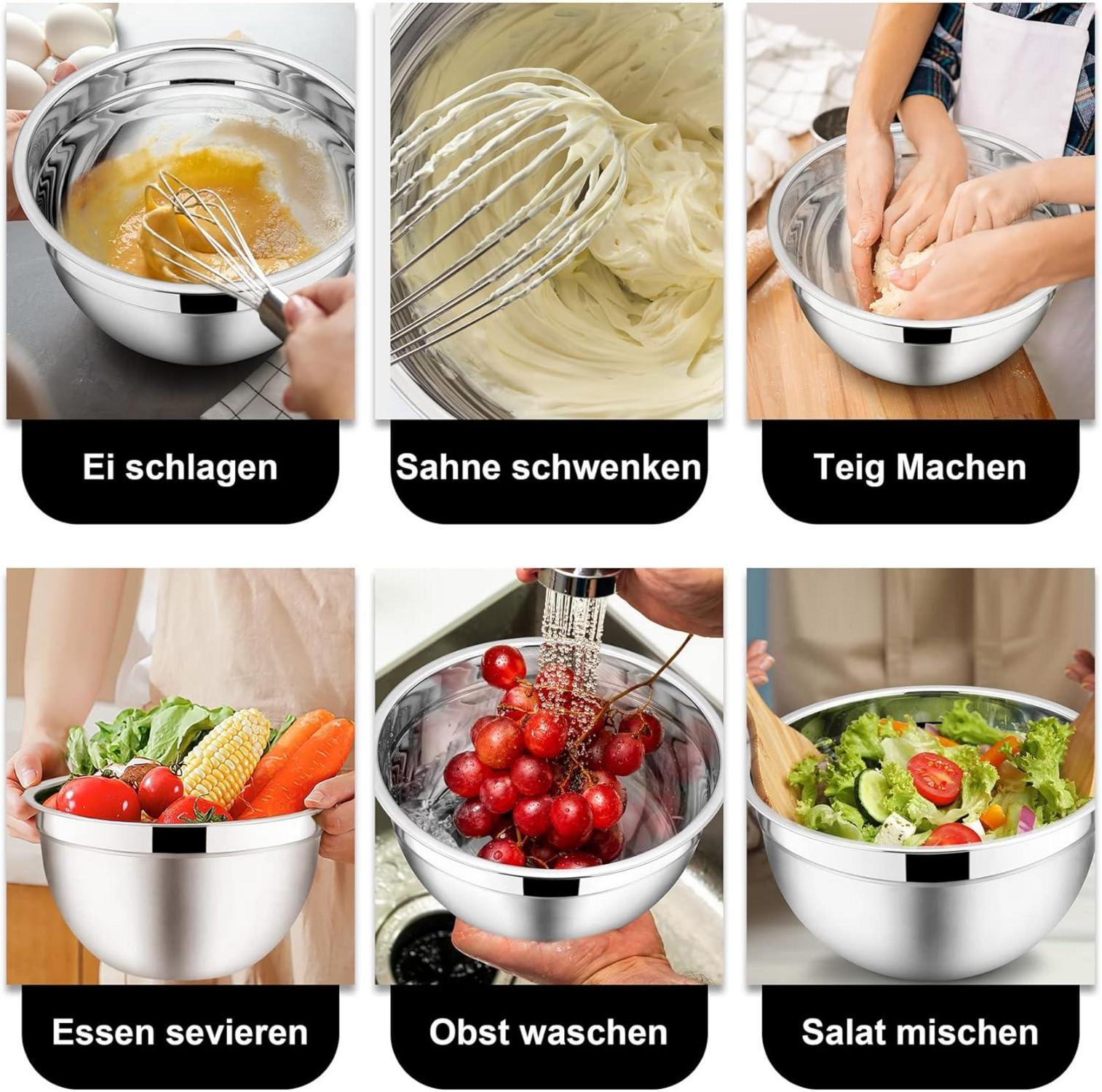 Rührschüssel Set 5-teilig Edelstahl Salatschüssel Schwarz