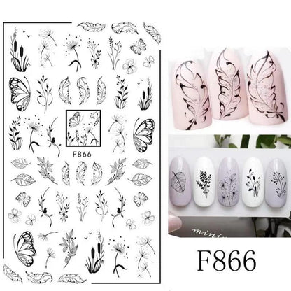 Blumen Nagelsticker 10 Blatt - Selbstklebend Nail Art Design