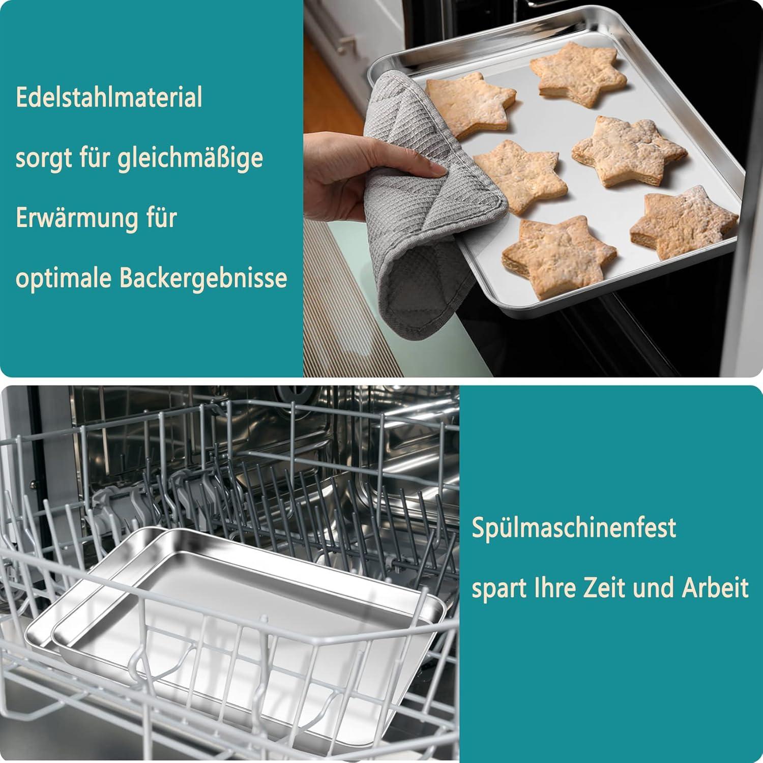 Mini Edelstahl Backblech Set für Backen und Servieren, 2 Stück, spülmaschinenfest