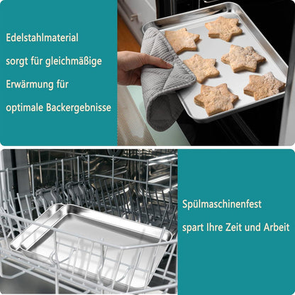 Mini Edelstahl Backblech Set für Backen und Servieren, 2 Stück, spülmaschinenfest