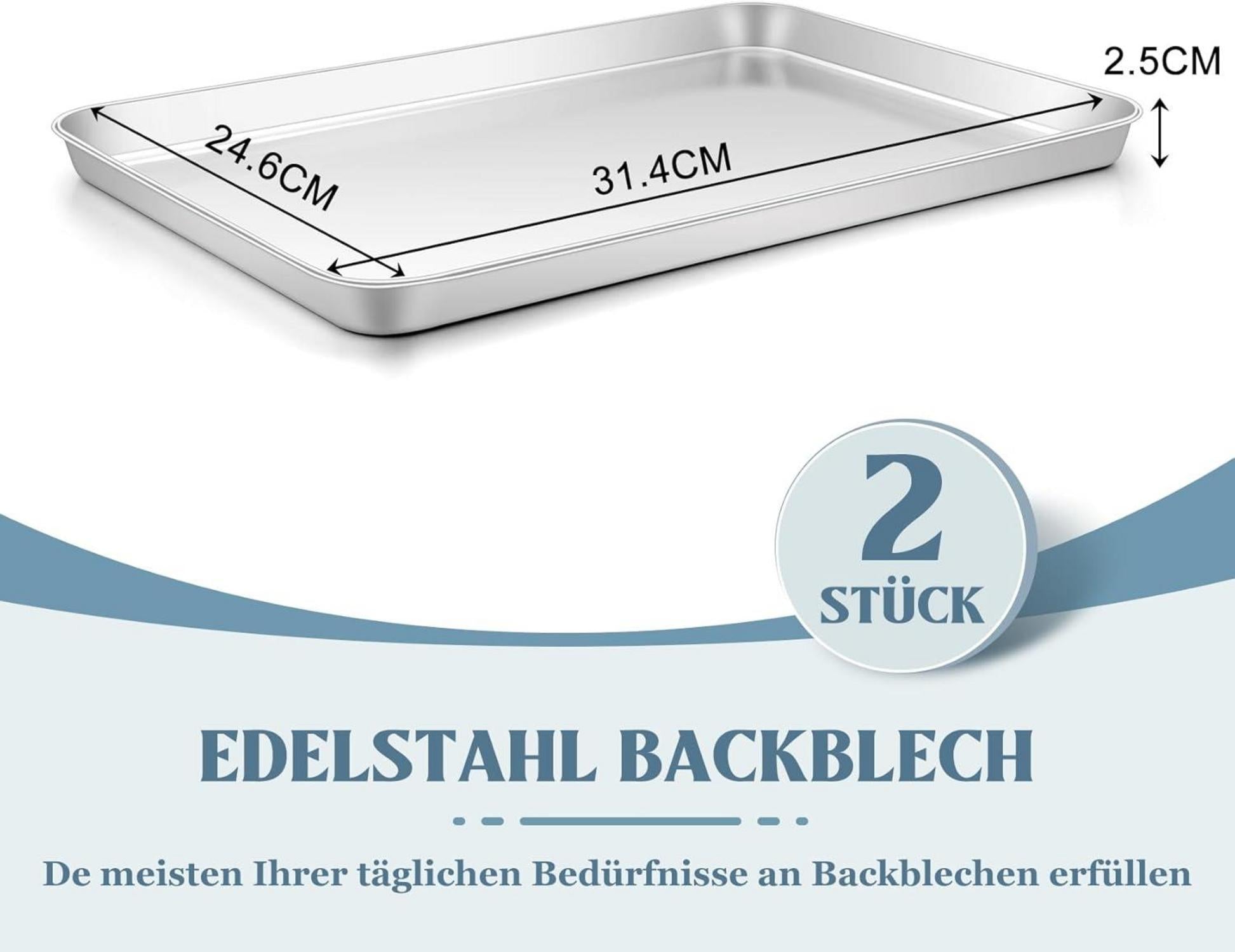 Edelstahl Backblech Set 2er Rostfrei 31.4x24.6x2.5cm