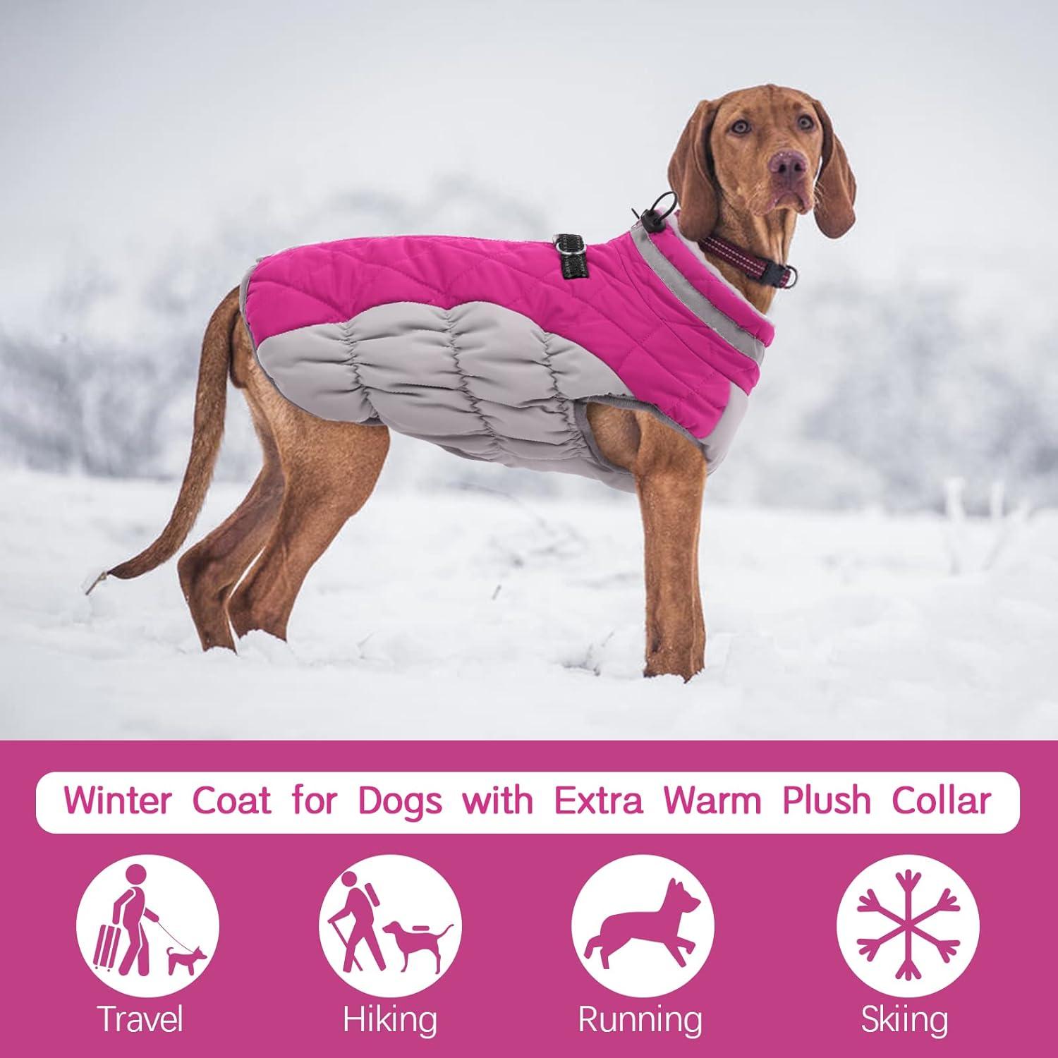 Wasserdichter Hundemantel für kleine bis große Hunde, Fleece gefütterte Winterjacke - Rosa L