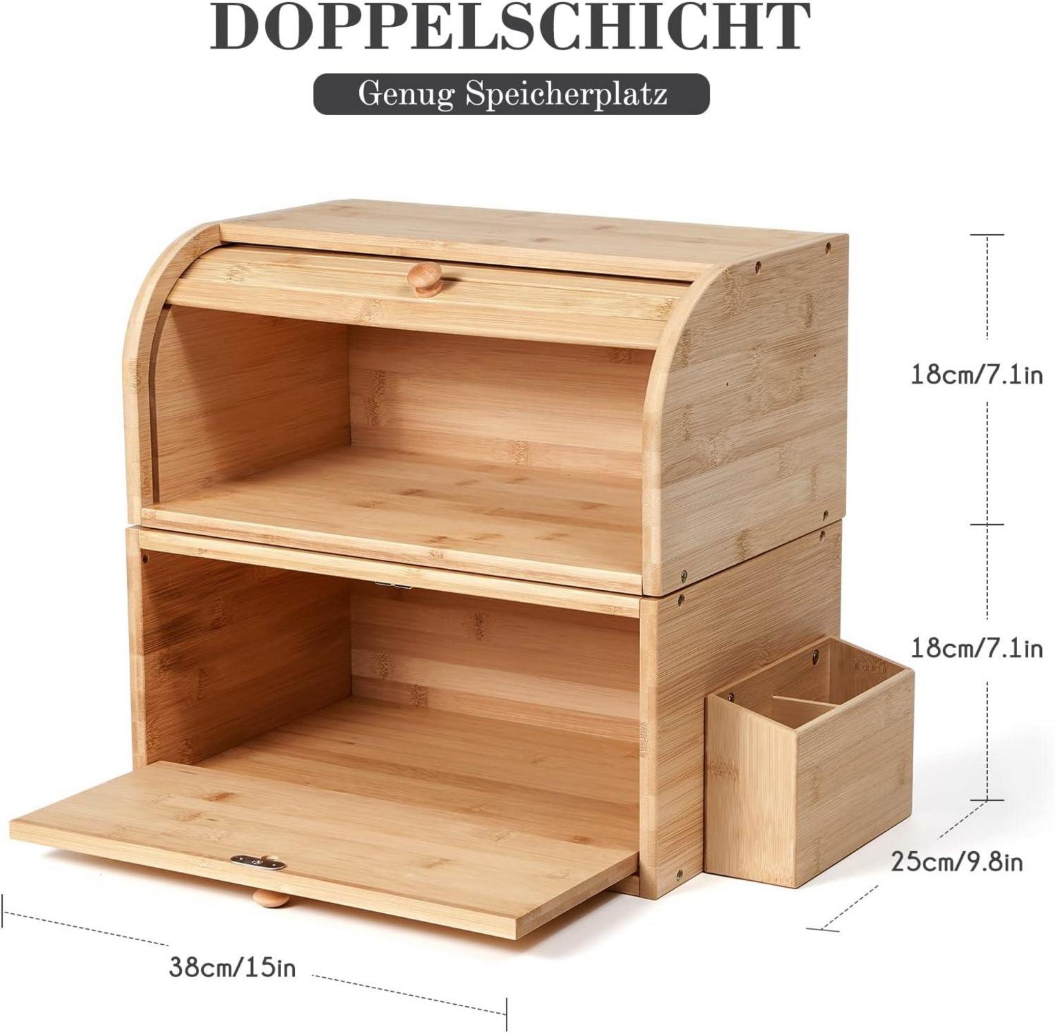 Brotkasten Holz Bambus Groß Retro Eco Stapelbar