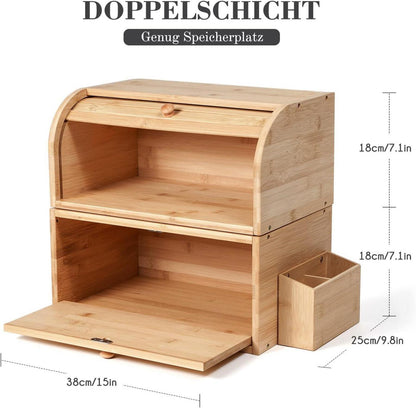 Brotkasten Holz Bambus Groß Retro Eco Stapelbar