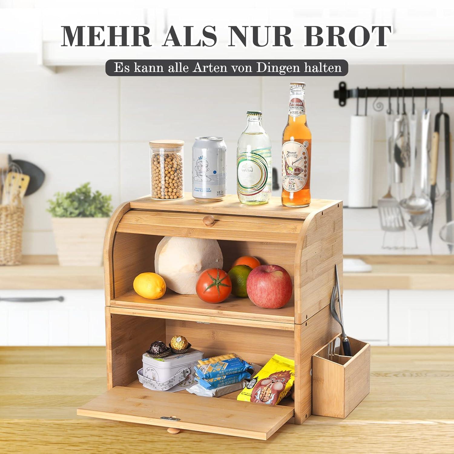 Brotkasten Holz Bambus groß Retro Eco Rolldeckel Doppellagig stapelbar