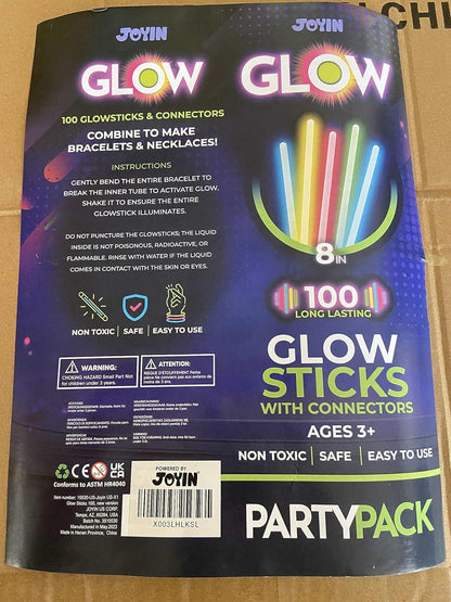 JOYIN 100er Knicklichter Party Set für Kinder, 7 Farben, Neon Ketten Sets