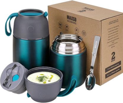 Thermobehälter Edelstahl Set 500ml 700ml Grün SEO Isolierbehälter